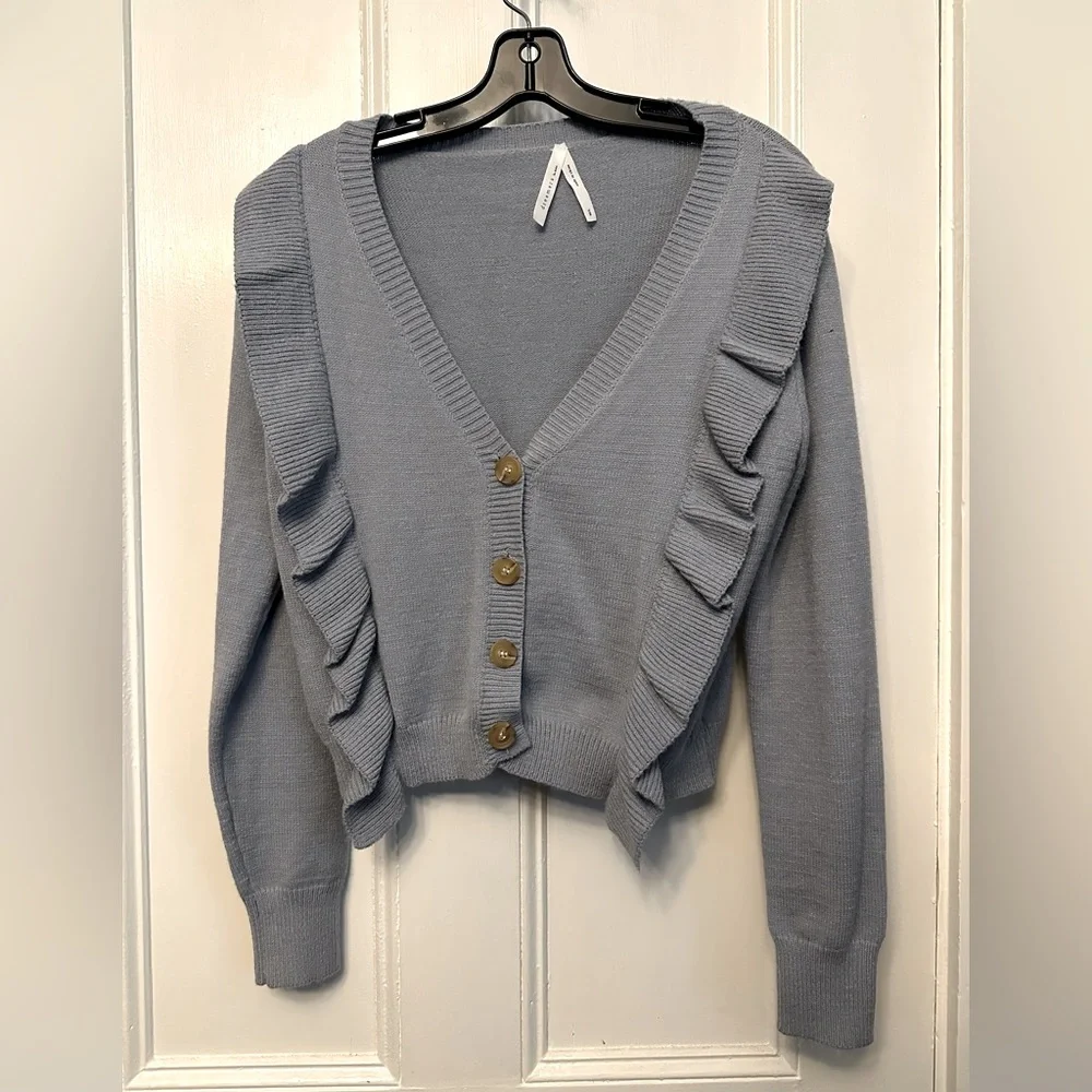 Pastel Blue Ruffle Cardigan NWOT - Picture 1 of 2